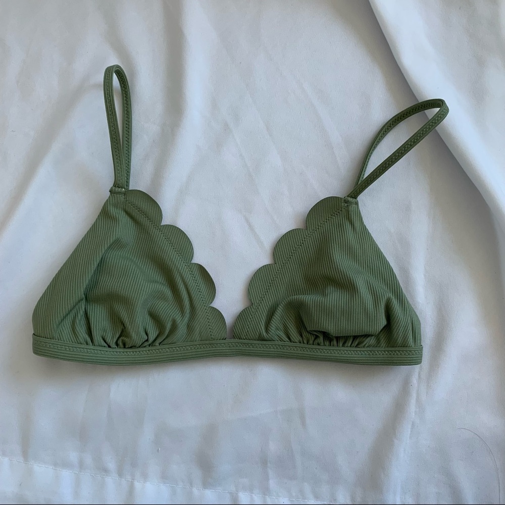 Army Green XS Scallop Triangle Bikini Top